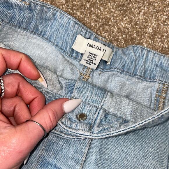Forever 21 denim jean skirt mini front button SZ 28" with pockets - Picture 5 of 8